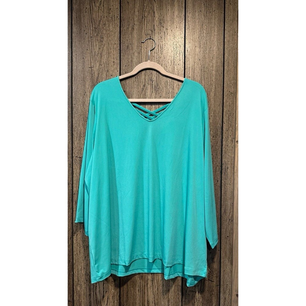 Susan Graver Liquid Knit 3/4 Sleeve Top Lattice Detail